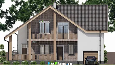 Проект дома с мансардой 13 на 16, площадью 250 м² с террасой, балконом, гаражом на 1 машину и 6 спальнями — фасад 3