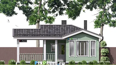Проект бани 8 на 11, площадью 60 м² с комнатой отдыха, терассой и санузлом — фасад 3