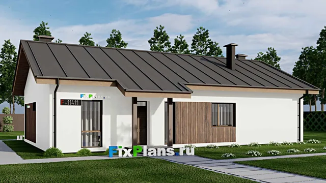 Проект одноэтажного дома 13 на 17, площадью 160 м² с террасой и 4 спальнями