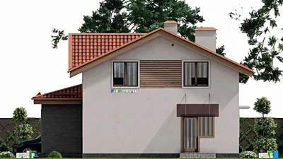 Проект дома с мансардой 12 на 19, площадью 250 м² с гаражом на 2 машины и 5 спальнями — фасад 5