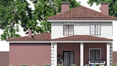 Проект двухэтажного дома 15 на 16, площадью 220 м² с террасой, гаражом на 2 машины и 4 спальнями — фасад 6