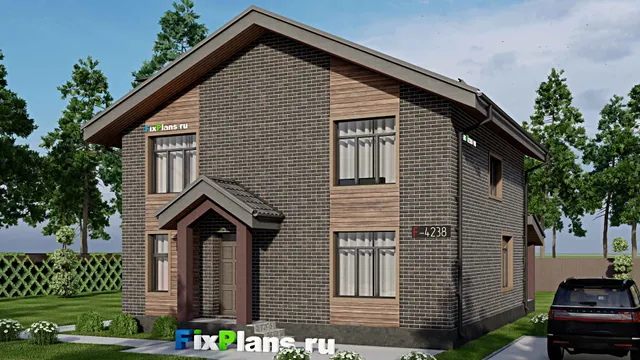 Проект дома с мансардой 11 на 11, площадью 180 м² с террасой и 6 спальнями