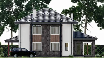 Проект двухэтажного дома 15 на 17, площадью 230 м² с террасой и 5 спальнями — фасад 4