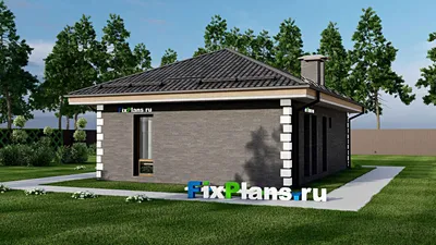 Проект одноэтажного дома 8 на 12, площадью 70 м² с террасой и 3 спальнями — фасад 2