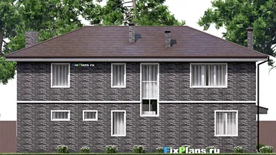 Проект двухэтажного дома 15 на 17, площадью 290 м² с террасой, балконом, баней, гаражом на 1 машину и 3 спальнями — фасад 6