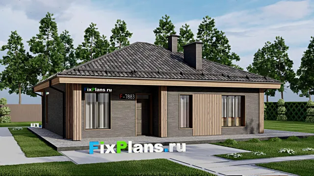 Проект одноэтажного дома 12 на 12, площадью 220 м² с террасой и 3 спальнями
