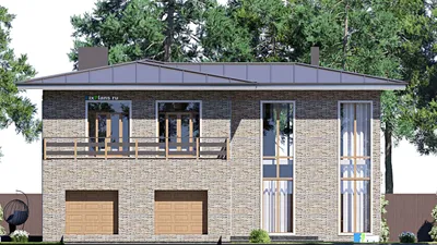 Проект двухэтажного дома 19 на 35, площадью 610 м² с террасой, балконом, гаражом на 2 машины, бассейном и 4 спальнями — фасад 4