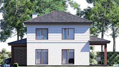Проект двухэтажного дома 16 на 18, площадью 240 м² с террасой, гаражом на 1 машину и 4 спальнями — фасад 5