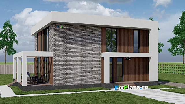 Проект двухэтажного дома 12 на 13, площадью 250 м² с террасой, баней и 5 спальнями