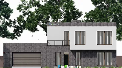Проект двухэтажного дома 19 на 20, площадью 450 м² с террасой, балконом, гаражом на 2 машины и 5 спальнями — фасад 3