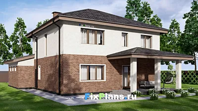 Проект двухэтажного дома 12 на 21, площадью 260 м² с террасой, гаражом на 2 машины и 5 спальнями — фасад 2