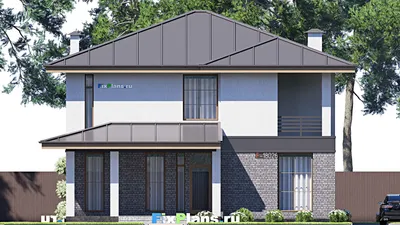 Проект двухэтажного дома 13 на 14, площадью 240 м² с балконом и 5 спальнями — фасад 3