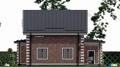 Проект дома с мансардой 14 на 19, площадью 300 м² с террасой, баней, гаражом на 1 машину и 4 спальнями — фасад 5