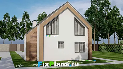 Проект дома с мансардой 9 на 10, площадью 120 м² с террасой и 3 спальнями — фасад 2