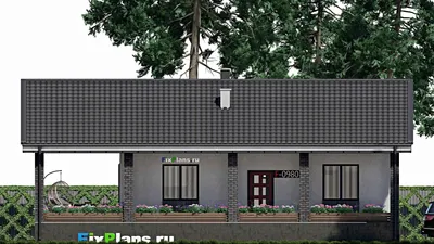 Проект одноэтажного дома 9 на 12, площадью 120 м² с террасой и 2 спальнями — фасад 3