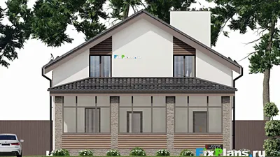 Проект дома с мансардой 11 на 11, площадью 210 м² с террасой, балконом и 3 спальнями — фасад 3