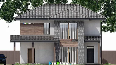 Проект двухэтажного дома 12 на 13, площадью 220 м² с террасой, балконом и 4 спальнями — фасад 3
