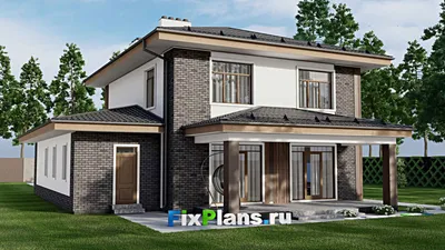 Проект двухэтажного дома 13 на 19, площадью 240 м² с террасой, гаражом на 1 машину и 4 спальнями — фасад 2