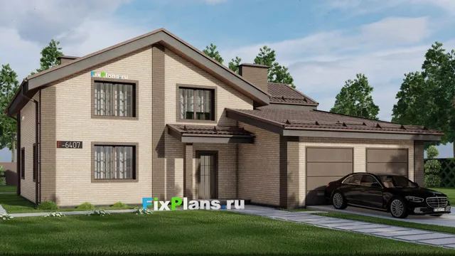 Проект дома с мансардой 15 на 16, площадью 260 м² с террасой, балконом, гаражом на 2 машины и 5 спальнями