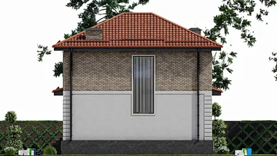 Проект двухэтажного дома 11 на 13, площадью 210 м² с террасой, балконом, цокольным этажом, гаражом на 1 машину и 4 спальнями — фасад 5