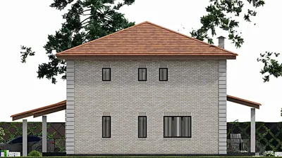 Проект двухэтажного дома 15 на 19, площадью 260 м² с террасой, гаражом на 1 машину и 4 спальнями — фасад 5