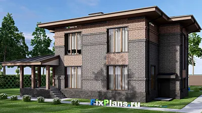 Проект двухэтажного дома 17 на 17, площадью 260 м² с террасой и 4 спальнями — фасад 2