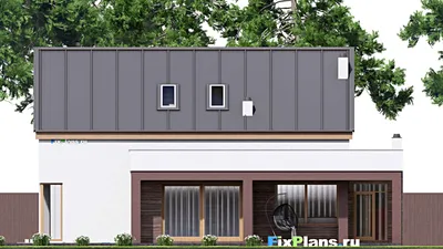 Проект дома с мансардой 18 на 18, площадью 360 м² с террасой, гаражом на 2 машины и 3 спальнями — фасад 6