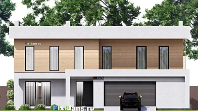 Проект двухэтажного дома 15 на 17, площадью 740 м² с террасой, балконом, гаражом на 2 машины и 5 спальнями — фасад 3