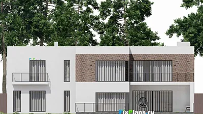 Проект двухэтажного дома 21 на 22, площадью 530 м² с террасой, балконом, гаражом на 1 машину и 6 спальнями — фасад 6