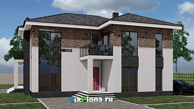 Проект двухэтажного дома 14 на 15, площадью 250 м² с террасой, балконом, вторым светом и 5 спальнями