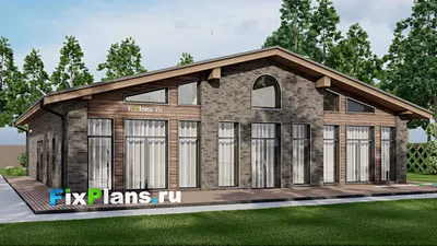 Проект одноэтажного дома 17 на 17, площадью 360 м² с террасой и 3 спальнями — фасад 2