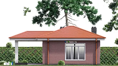 Проект бани 10 на 11, площадью 60 м² с комнатой отдыха и санузлом — фасад 5