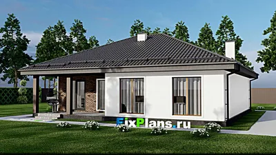 Проект одноэтажного дома 14 на 14, площадью 150 м² с 3 спальнями — фасад 2