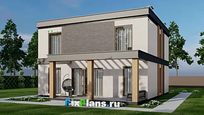 Проект двухэтажного дома 12 на 12, площадью 230 м² с террасой, балконом и 4 спальнями — фасад 2