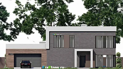 Проект двухэтажного дома 15 на 20, площадью 340 м² с балконом, гаражом на 2 машины и 4 спальнями — фасад 3
