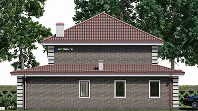 Проект двухэтажного дома 15 на 16, площадью 250 м² с террасой, гаражом на 1 машину и 4 спальнями — фасад 4