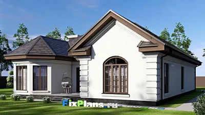 Проект одноэтажного дома 17 на 21, площадью 280 м² с террасой, гаражом на 2 машины и 3 спальнями — фасад 2
