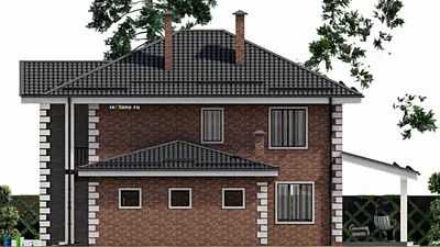 Проект двухэтажного дома 14 на 17, площадью 280 м² с террасой, балконом, гаражом на 1 машину и 4 спальнями — фасад 5