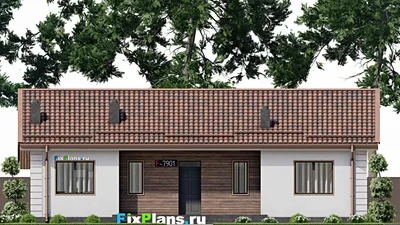 Проект одноэтажного дома 10 на 15, площадью 130 м² с террасой и 3 спальнями (F-7901) — фасад 3