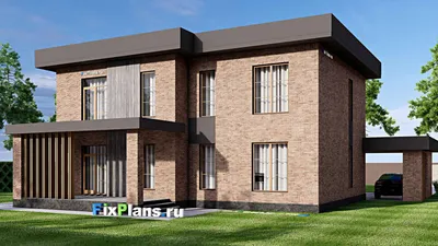 Проект двухэтажного дома 15 на 18, площадью 340 м² с террасой, балконом и 4 спальнями — фасад 2