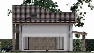 Проект дома с мансардой 13 на 13, площадью 200 м² с террасой, балконом и 4 спальнями — фасад 5