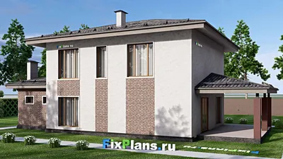 Проект двухэтажного дома 13 на 20, площадью 240 м² с террасой, гаражом на 1 машину и 4 спальнями — фасад 2