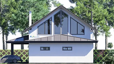 Проект дома с мансардой 14 на 21, площадью 320 м² с террасой, гаражом на 2 машины и 4 спальнями — фасад 5