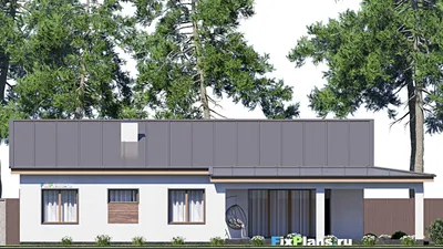 Проект одноэтажного дома 17 на 20, площадью 220 м² с террасой и 3 спальнями — фасад 6