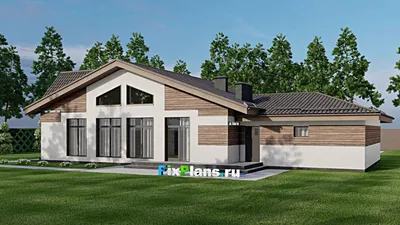Проект одноэтажного дома 12 на 22, площадью 190 м² с террасой, гаражом на 2 машины и 3 спальнями — фасад 2