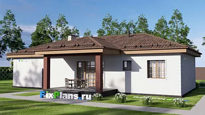 Проект одноэтажного дома 12 на 19, площадью 150 м² с террасой, гаражом на 2 машины и 2 спальнями — фасад 2