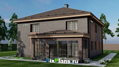 Проект двухэтажного дома 14 на 22, площадью 320 м² с террасой, гаражом на 1 машину и 5 спальнями — фасад 2