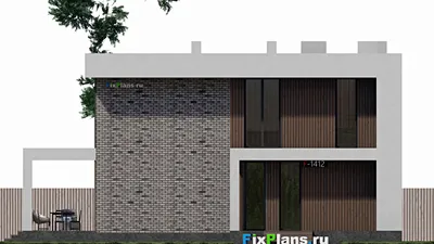 Проект двухэтажного дома 12 на 13, площадью 250 м² с террасой, баней и 5 спальнями — фасад 3