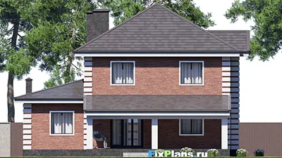 Проект двухэтажного дома 15 на 15, площадью 210 м² с террасой, гаражом на 1 машину и 4 спальнями — фасад 6