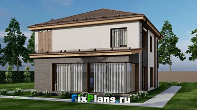 Проект двухэтажного дома 12 на 17, площадью 230 м² с террасой, баней и 4 спальнями (F-7964) — фасад 2